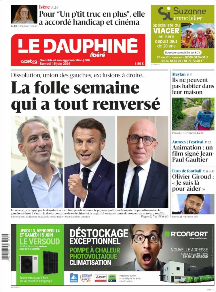 Portada de Le Dauphiné Libéré (Francia)