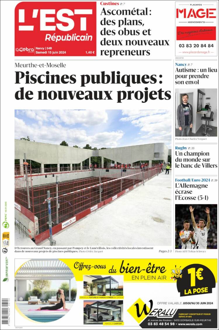 Portada de L'Est Republicain (Francia)