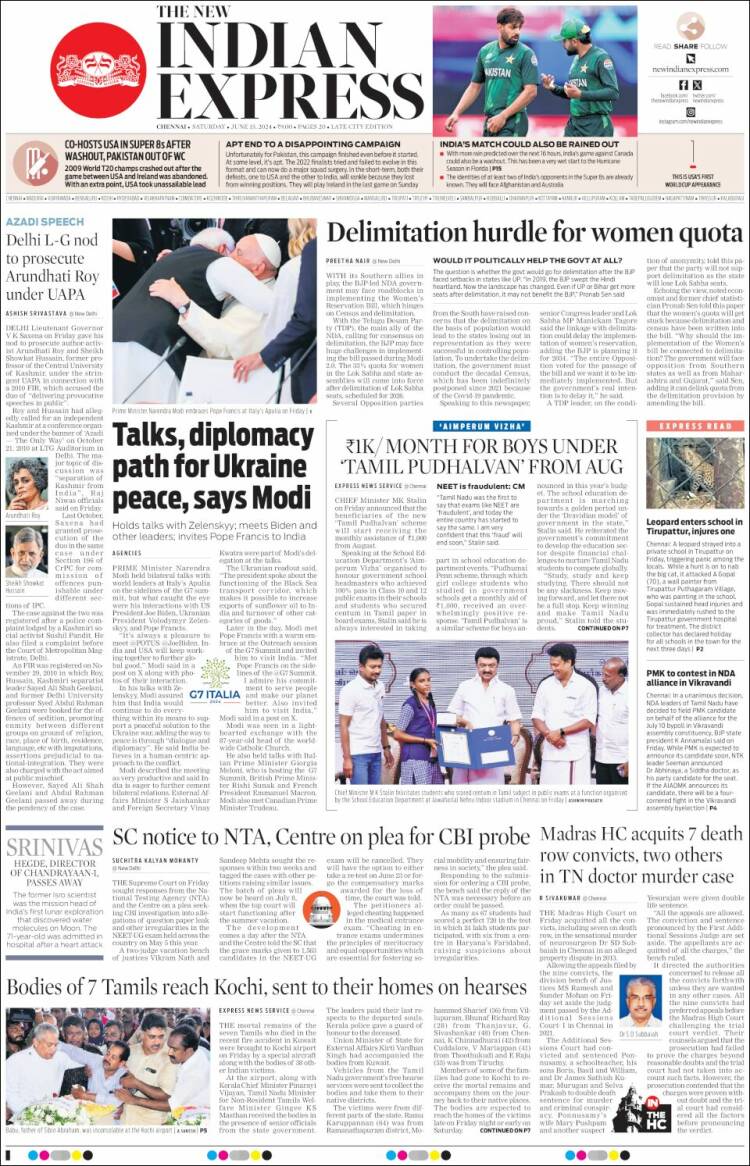 Portada de New Indian Express (India)