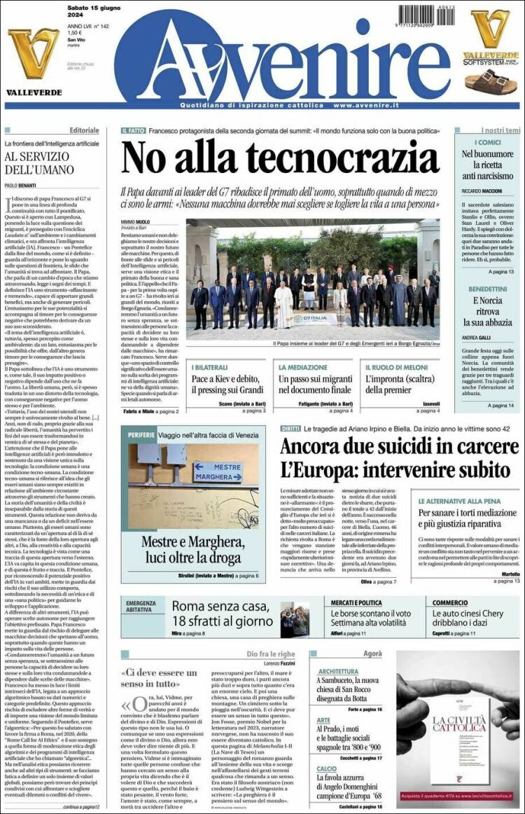 Portada de Avvenire (Italia)