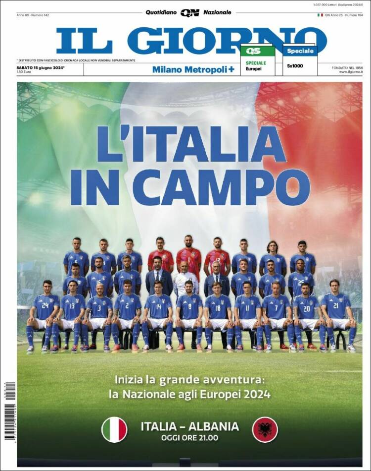 Portada de Il Giorno (Italia)
