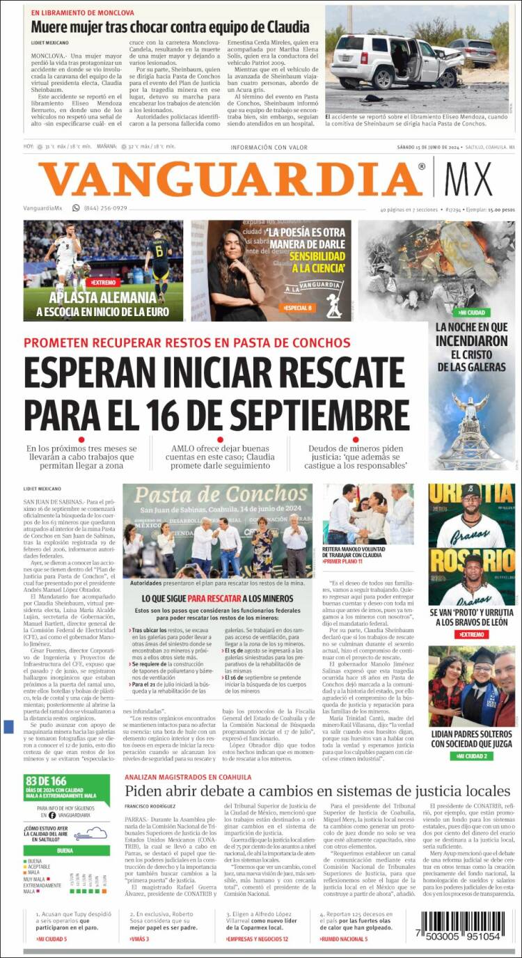 Portada de Vanguardia (M&eacute;xico)