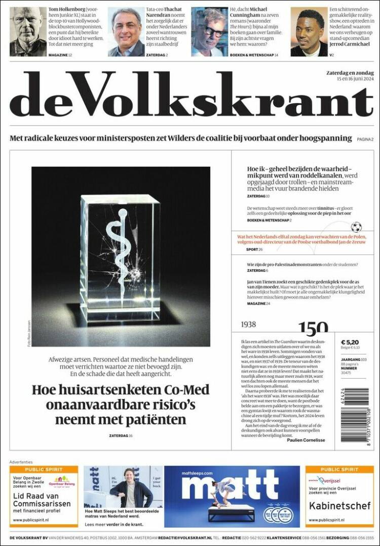 Portada de De Volkskrant (Pa&iacute;ses Bajos)
