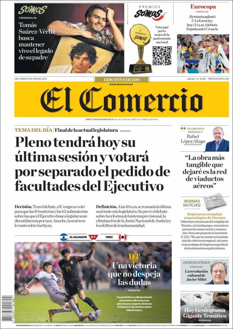 Portada de El Comercio (Per&uacute;)