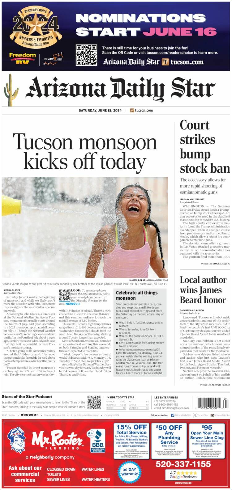 Portada de Arizona Daily Star (USA)