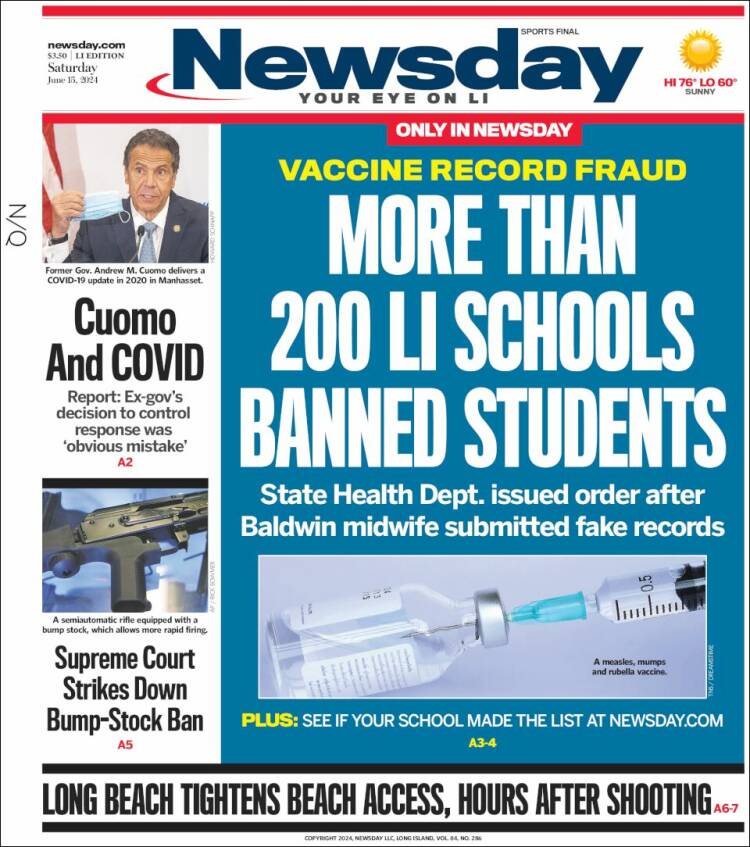 Portada de Newsday (USA)