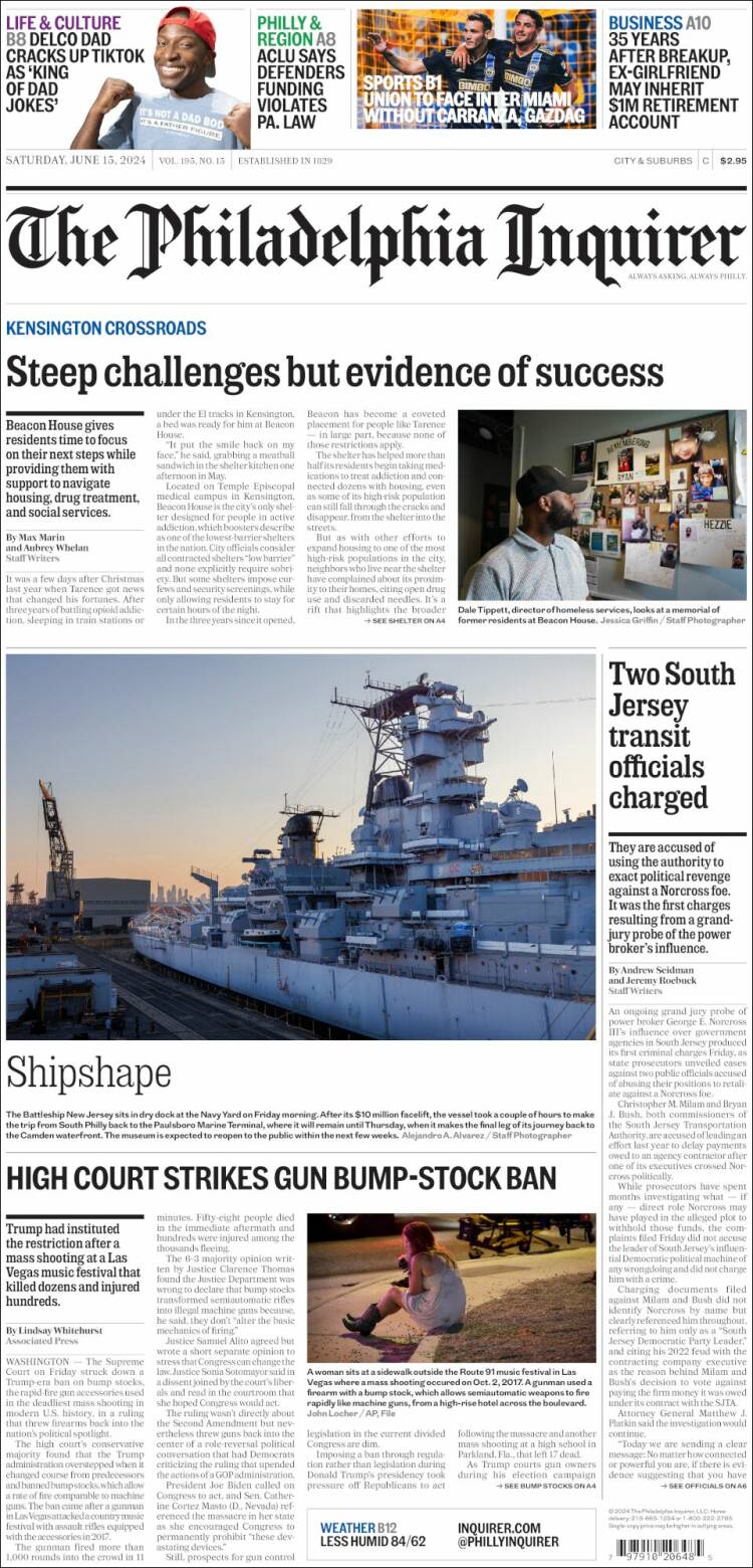 Portada de Philadelphia Inquirer (USA)
