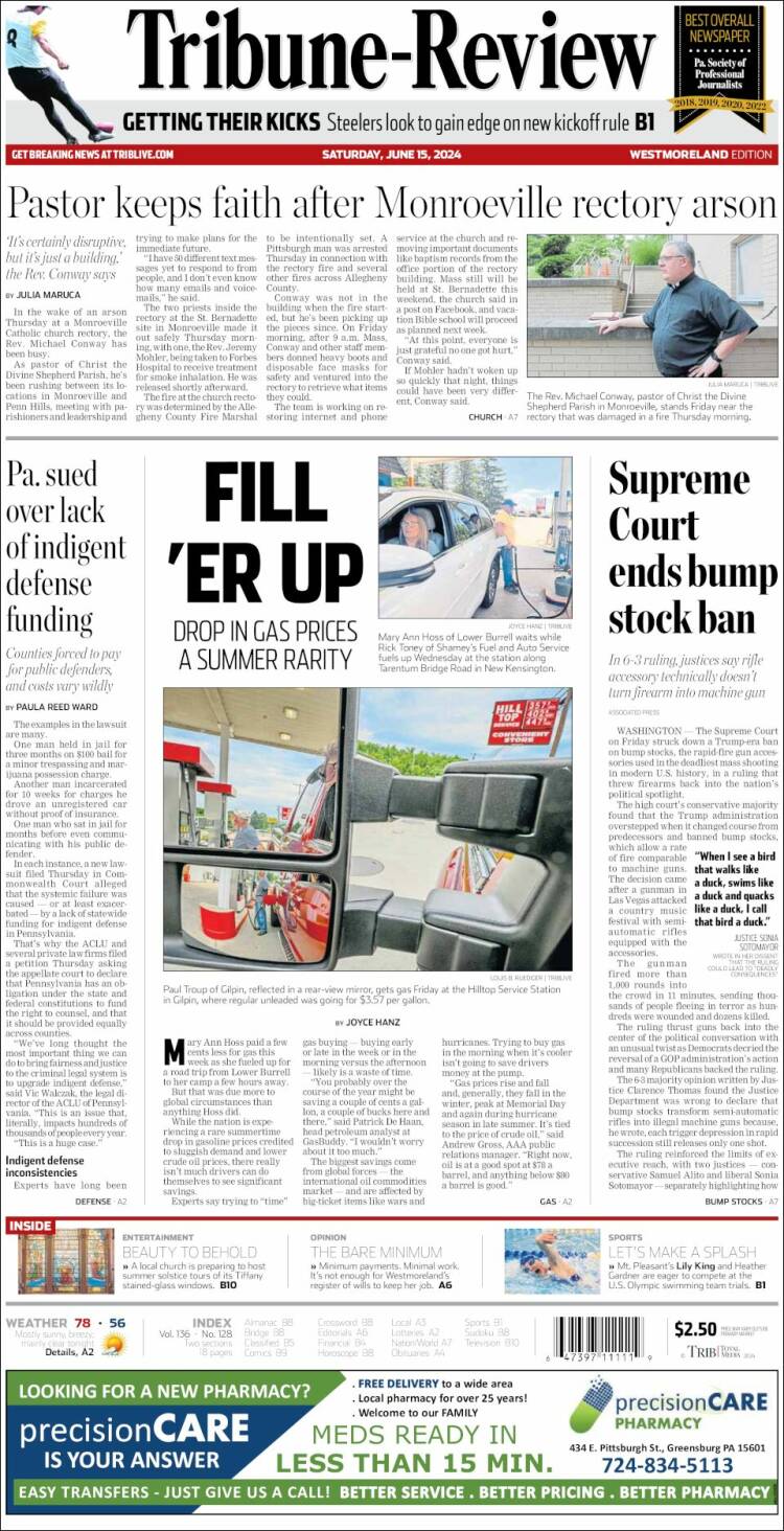 Portada de Tribune-Review (USA)