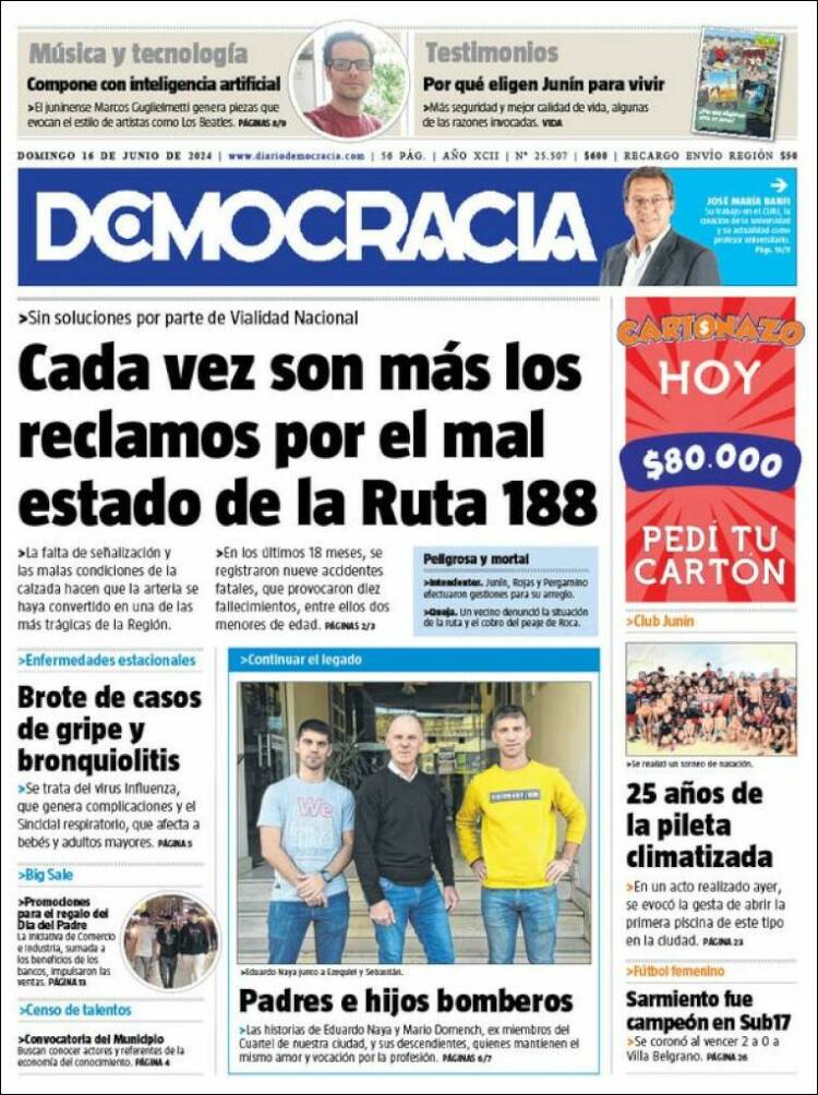 Portada de Diario Democracia (Argentina)