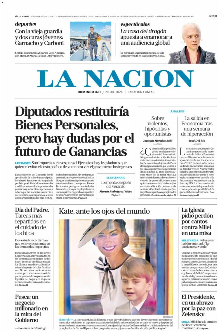 Portada de La Nación (Argentina)