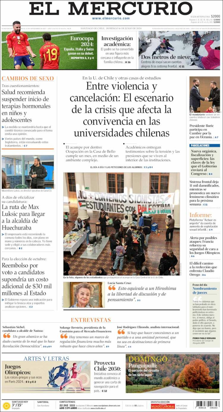 Portada de El Mercurio (Chile)