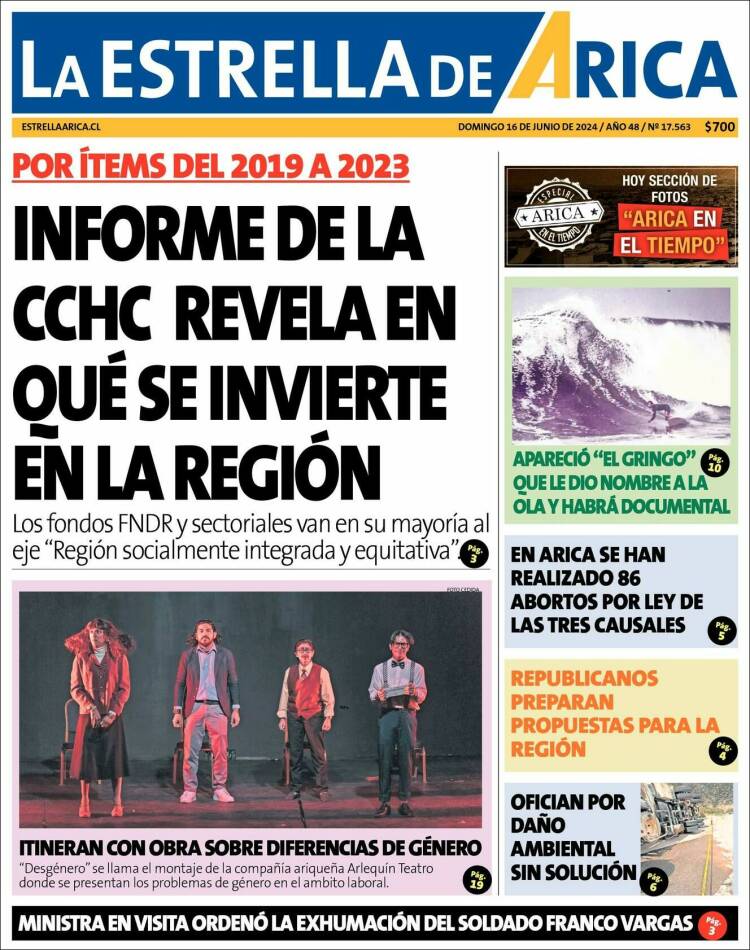 Portada de La Estrella de Arica (Chile)