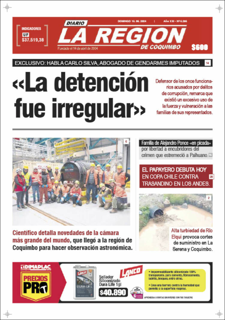Portada de Diario La Región de Coquimbo (Chile)