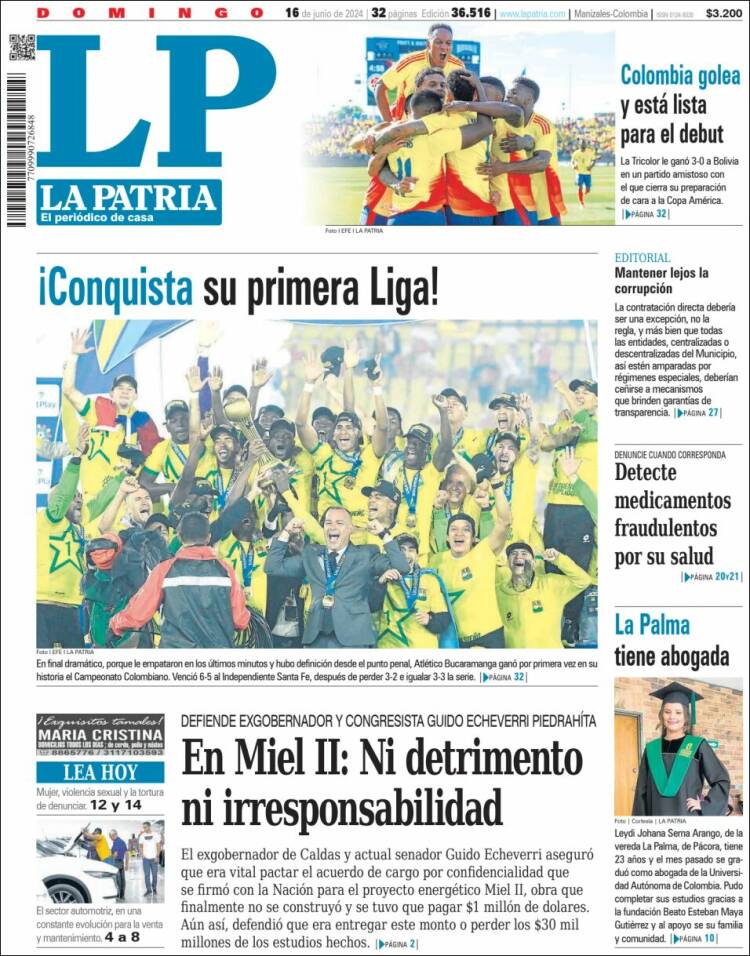 Portada de La Patria (Colombia)