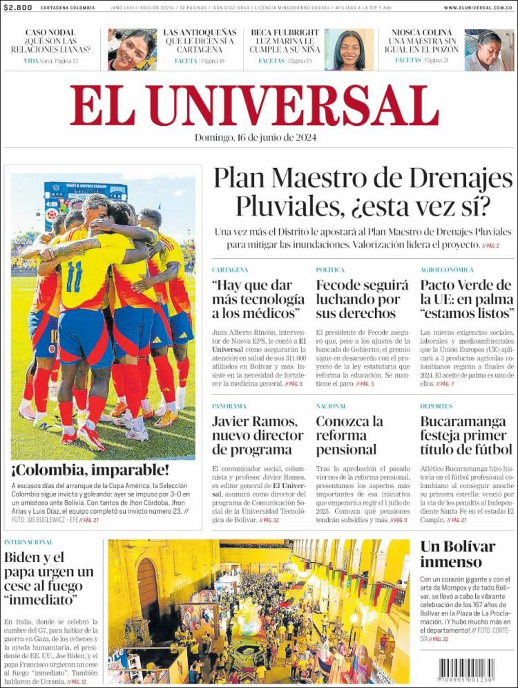 Portada de El Universal (Colombia)