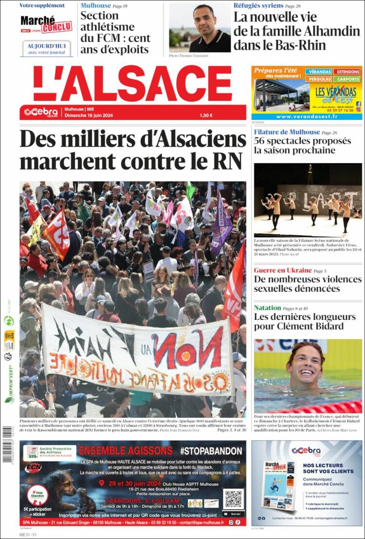 Portada de Journal L'Alsace (Francia)