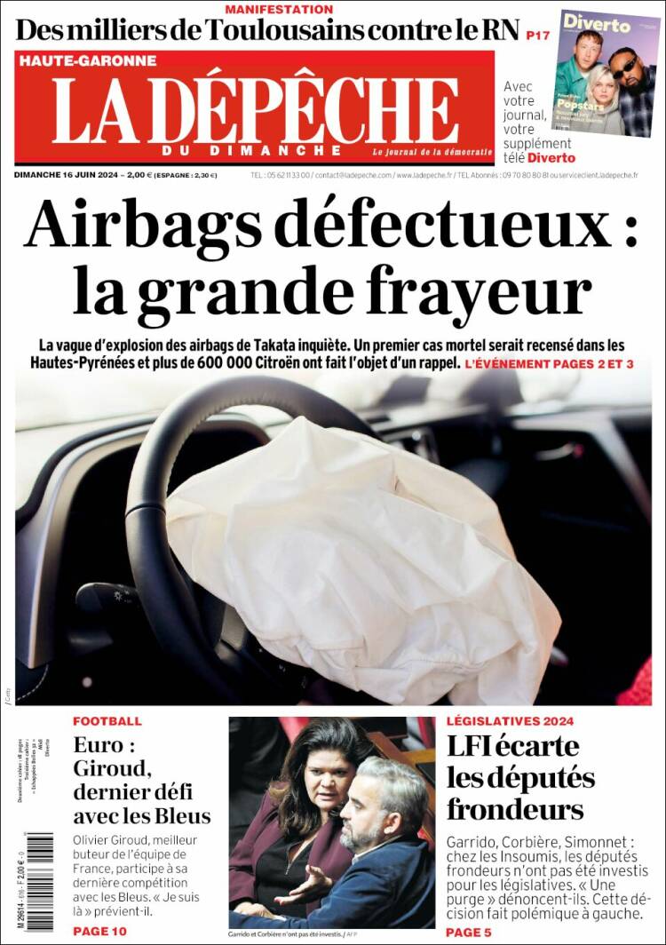 Portada de La Dépêche du Midi (Francia)