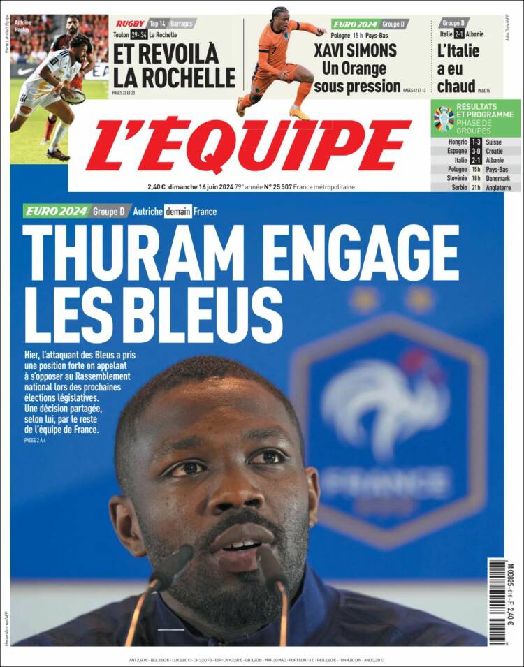 Portada de L'Equipe (Francia)