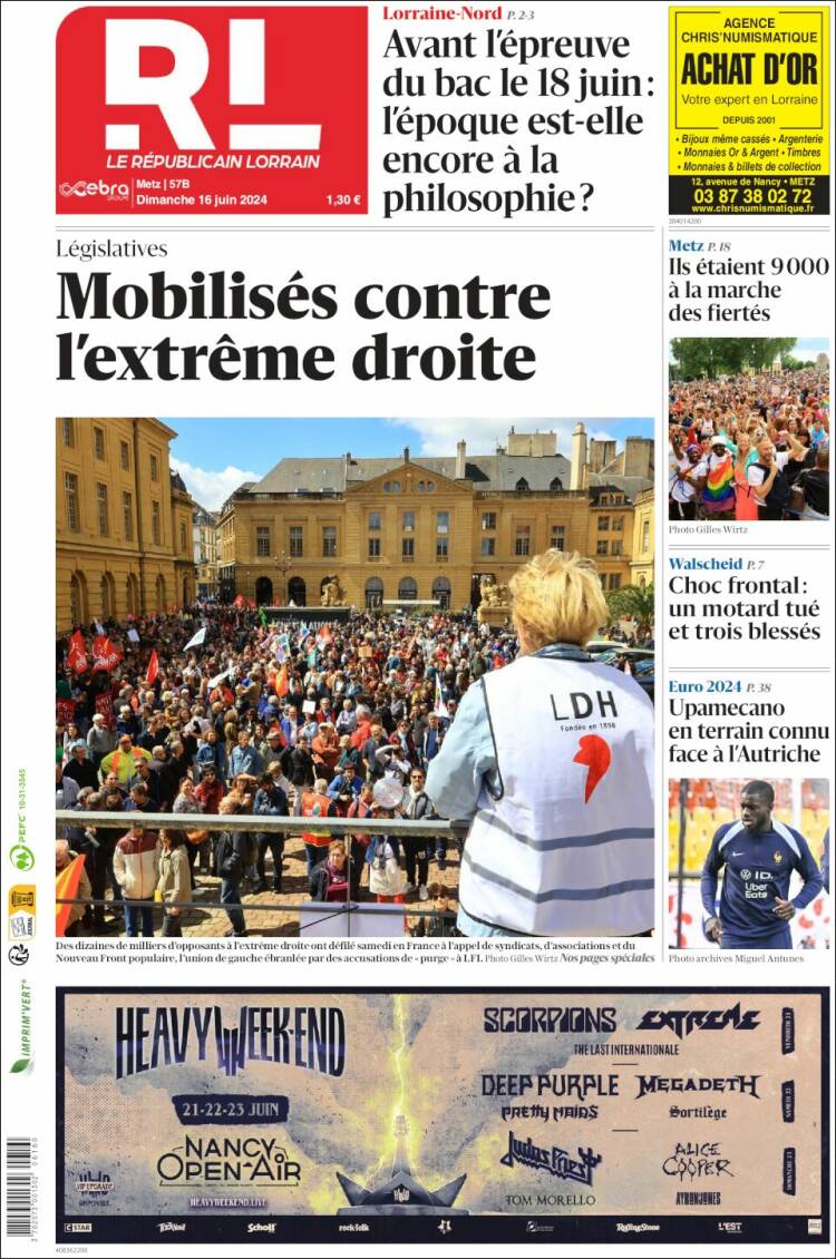Portada de Le Republicain Lorrain (Francia)