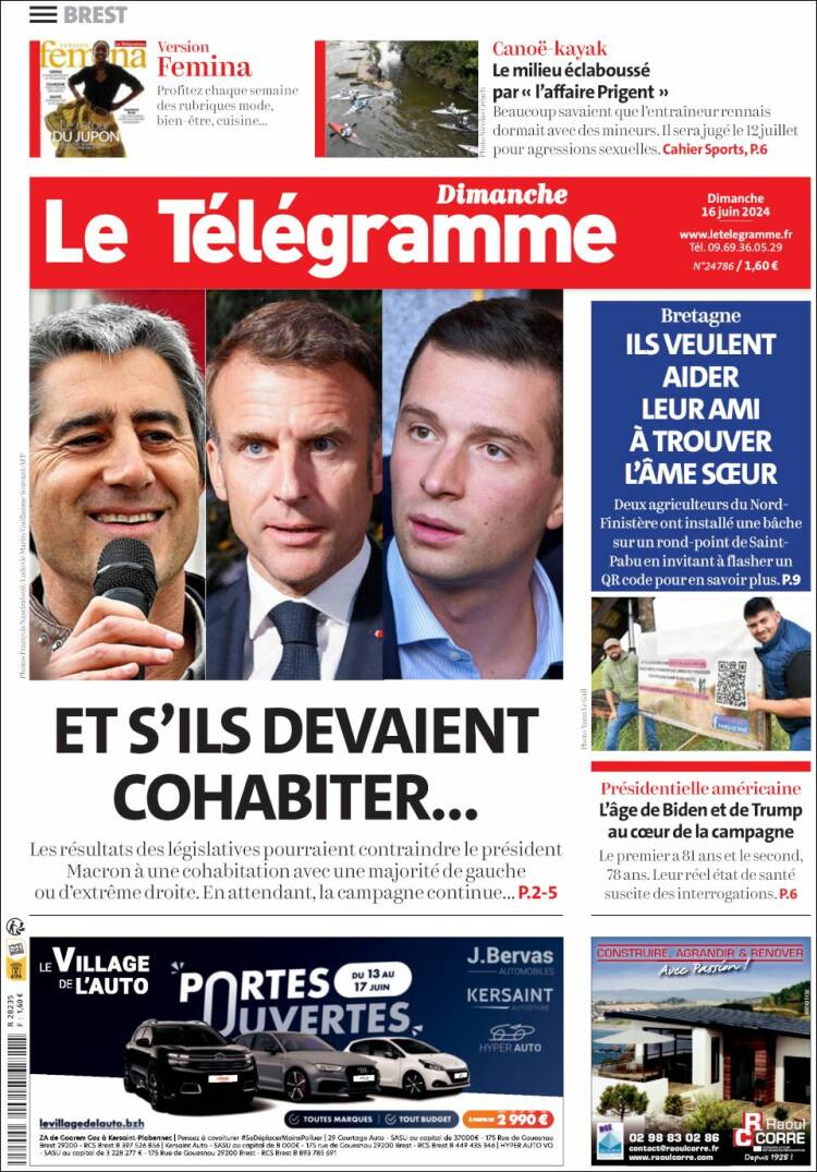 Portada de Télégramme (Francia)