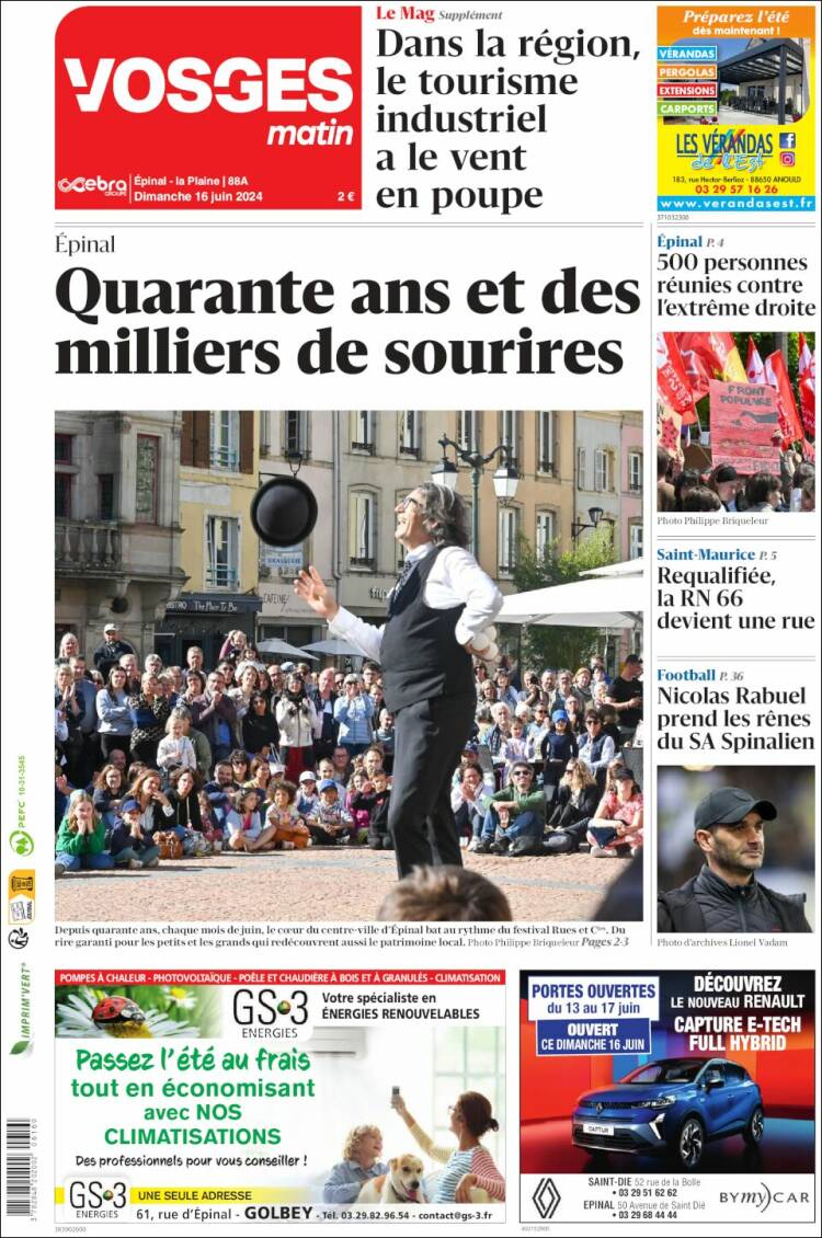 Portada de Vosges Matin (Francia)
