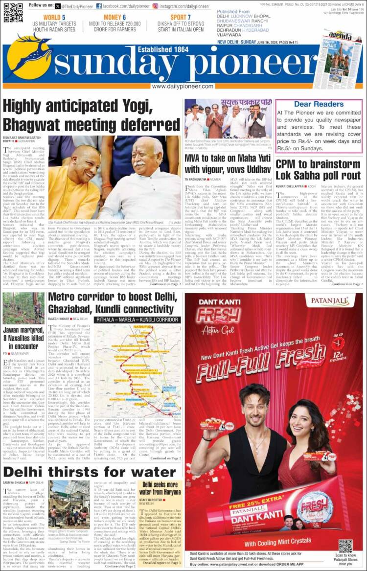 Portada de The Pioneer (India)