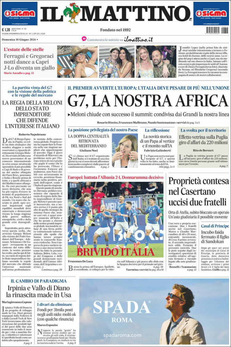 Portada de Il Mattino (Italia)