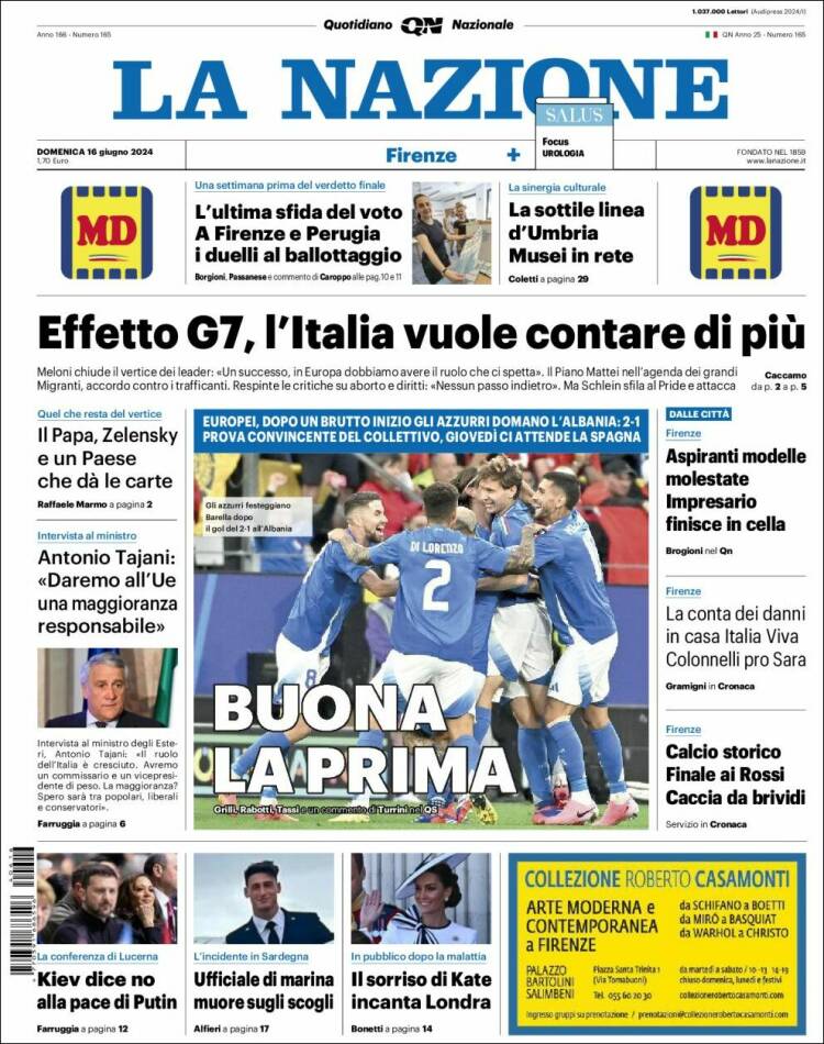 Portada de La Nazione (Italia)