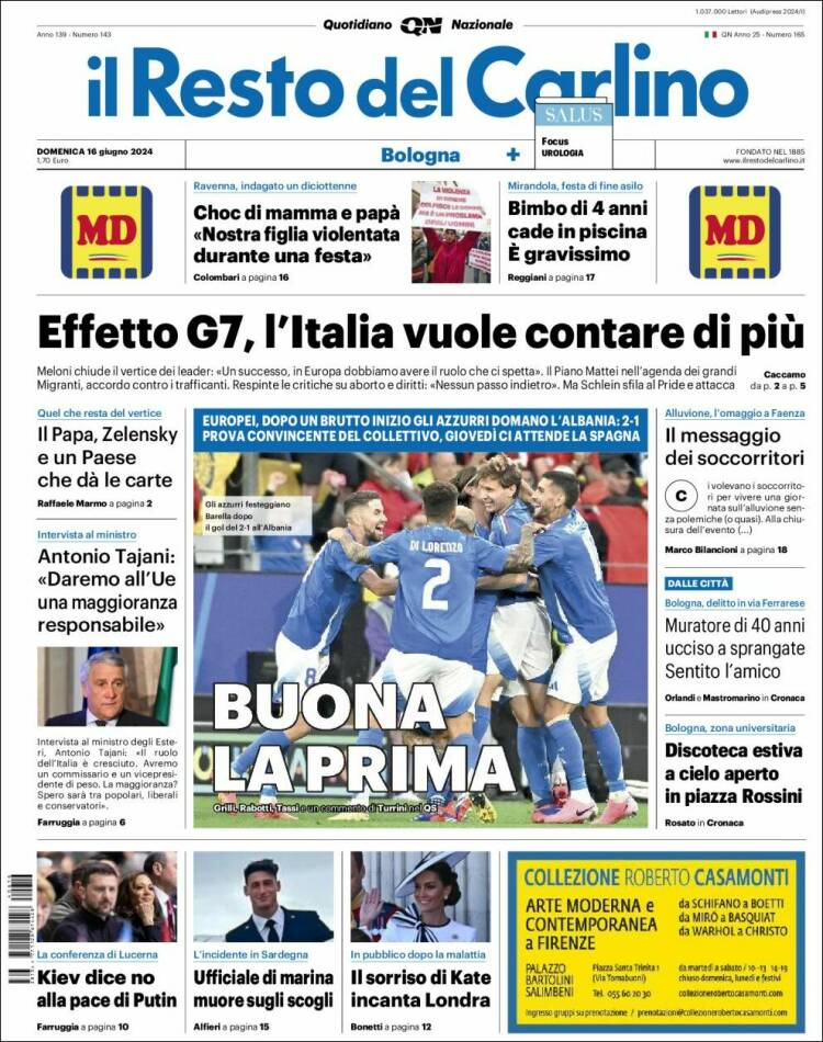 Portada de Il Resto del Carlino (Italia)