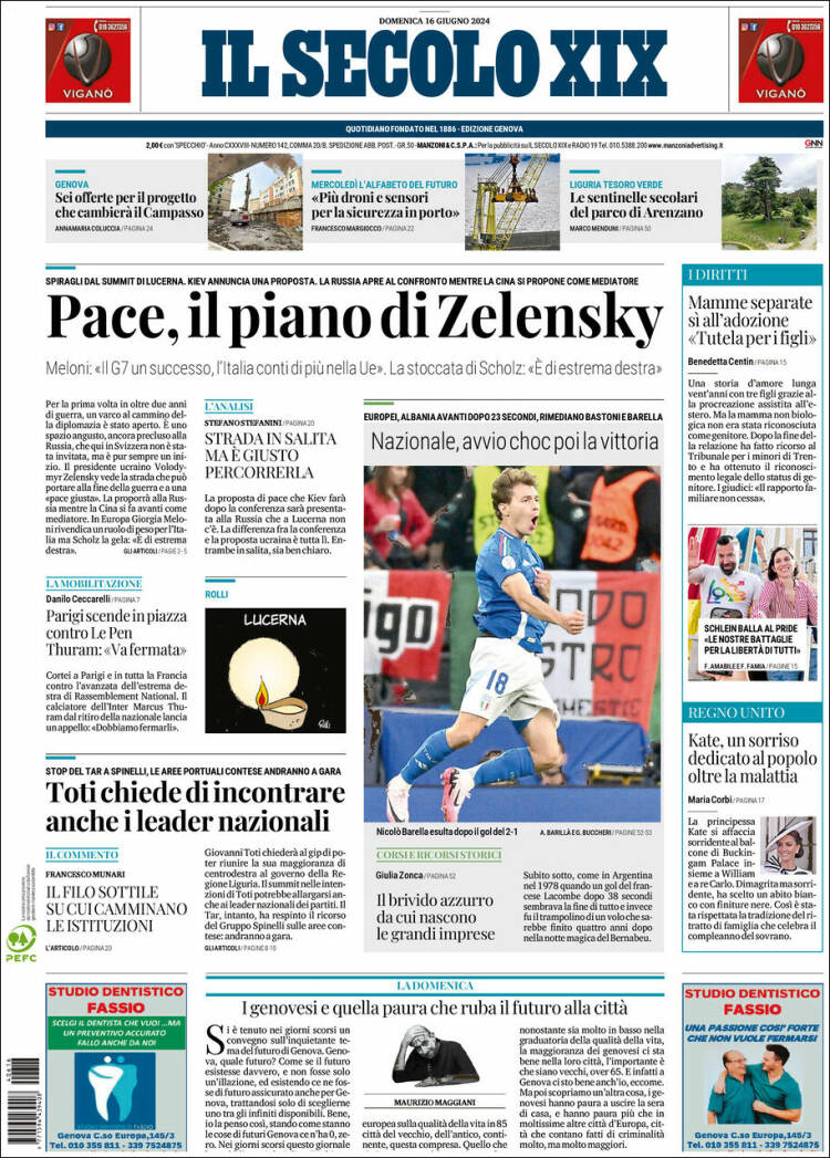 Portada de Il Secolo XIX (Italia)