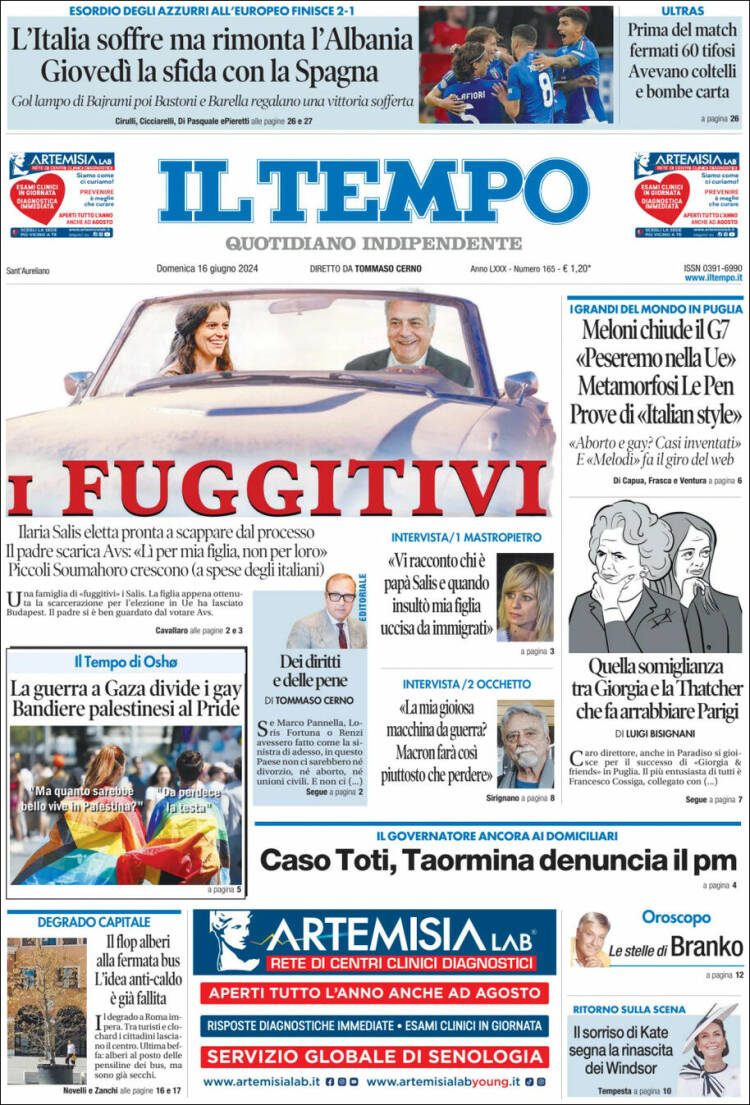 Portada de Il Tempo (Italia)