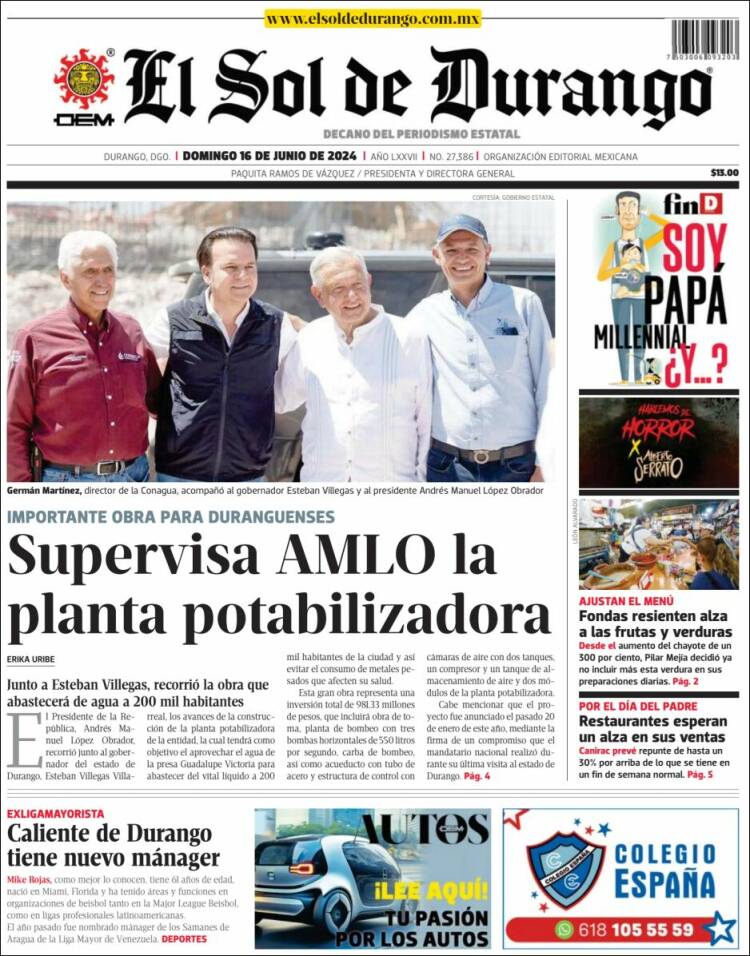 Portada de El Sol de Durango (M&eacute;xico)