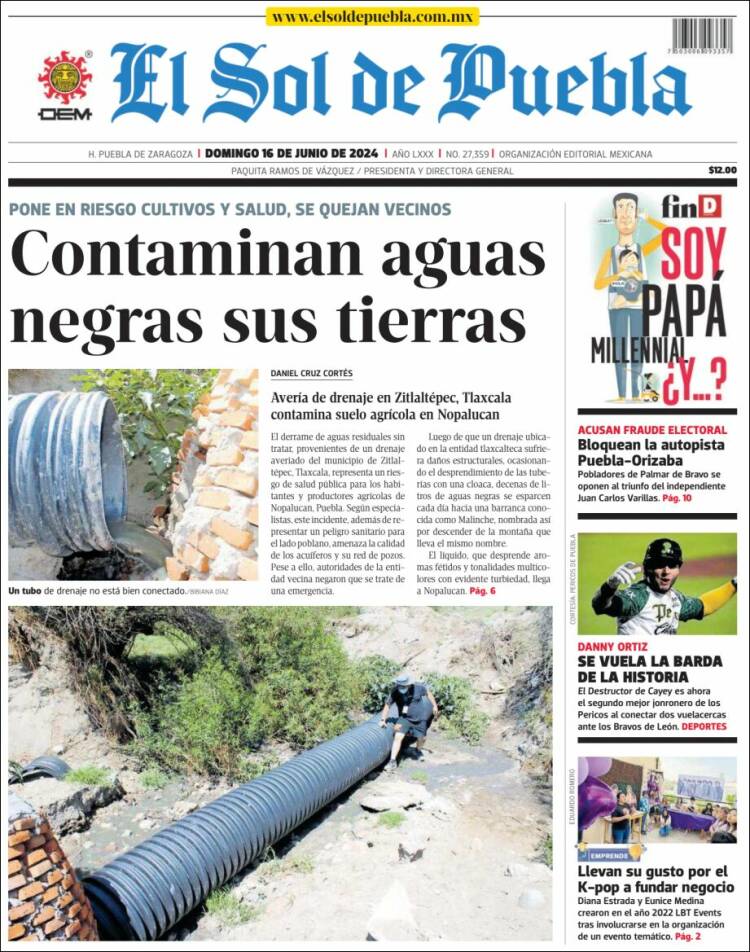 Portada de El Sol de Puebla (M&eacute;xico)