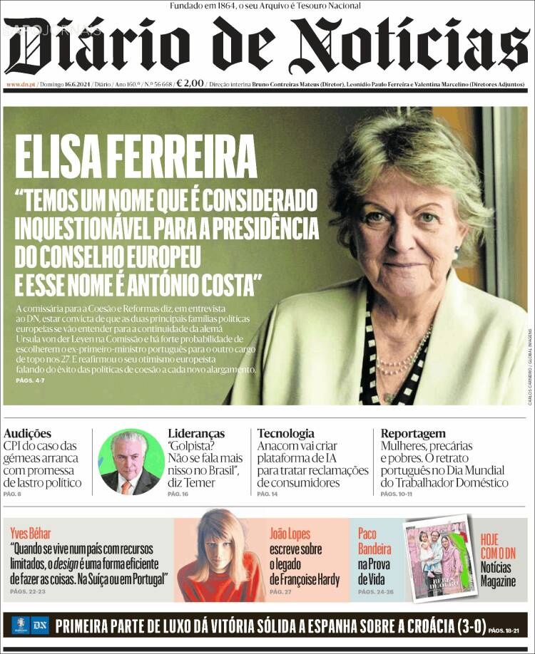 Portada de Diário de Noticias (Portugal)