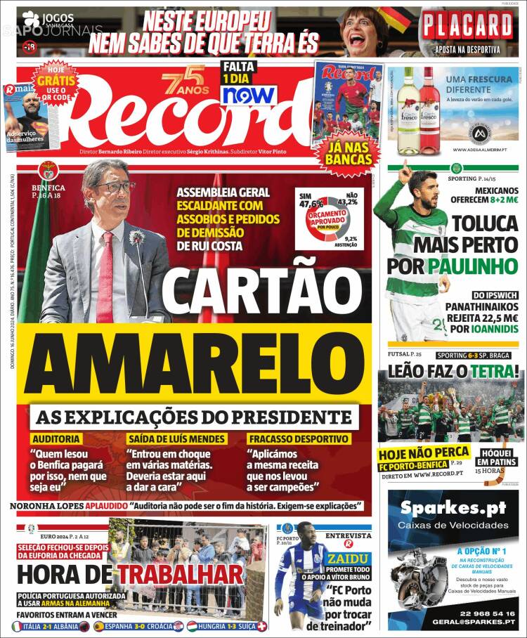 Portada de Jornal de Negócios (Portugal)