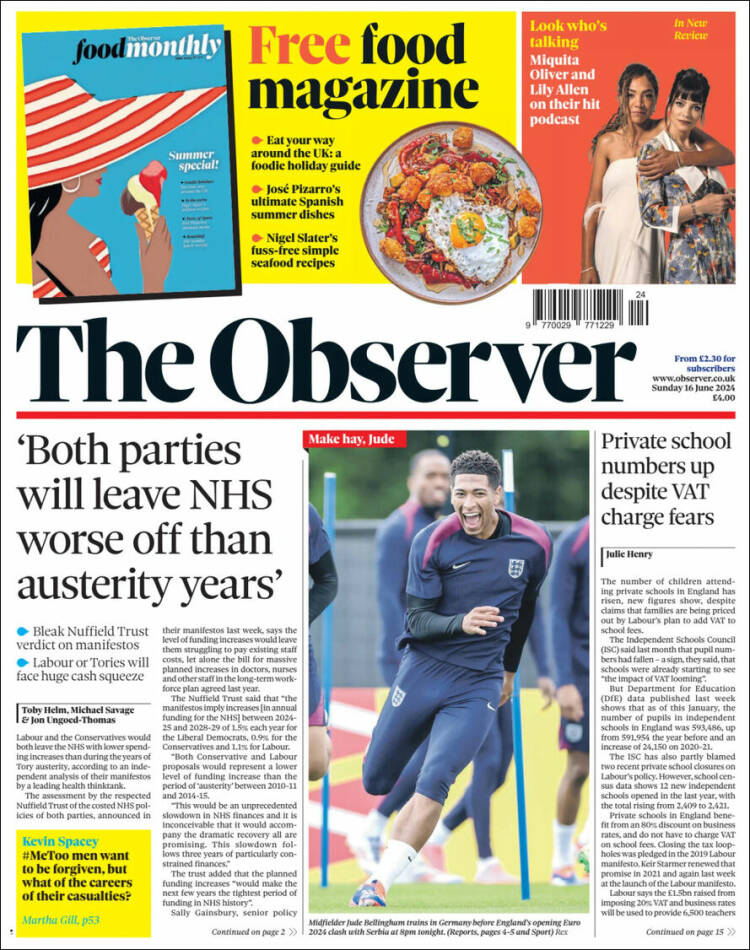 Portada de The Observer (Reino Unido)