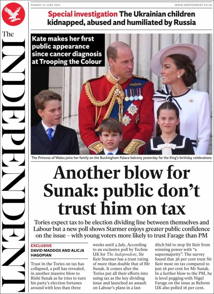 Portada de The Independent (Reino Unido)