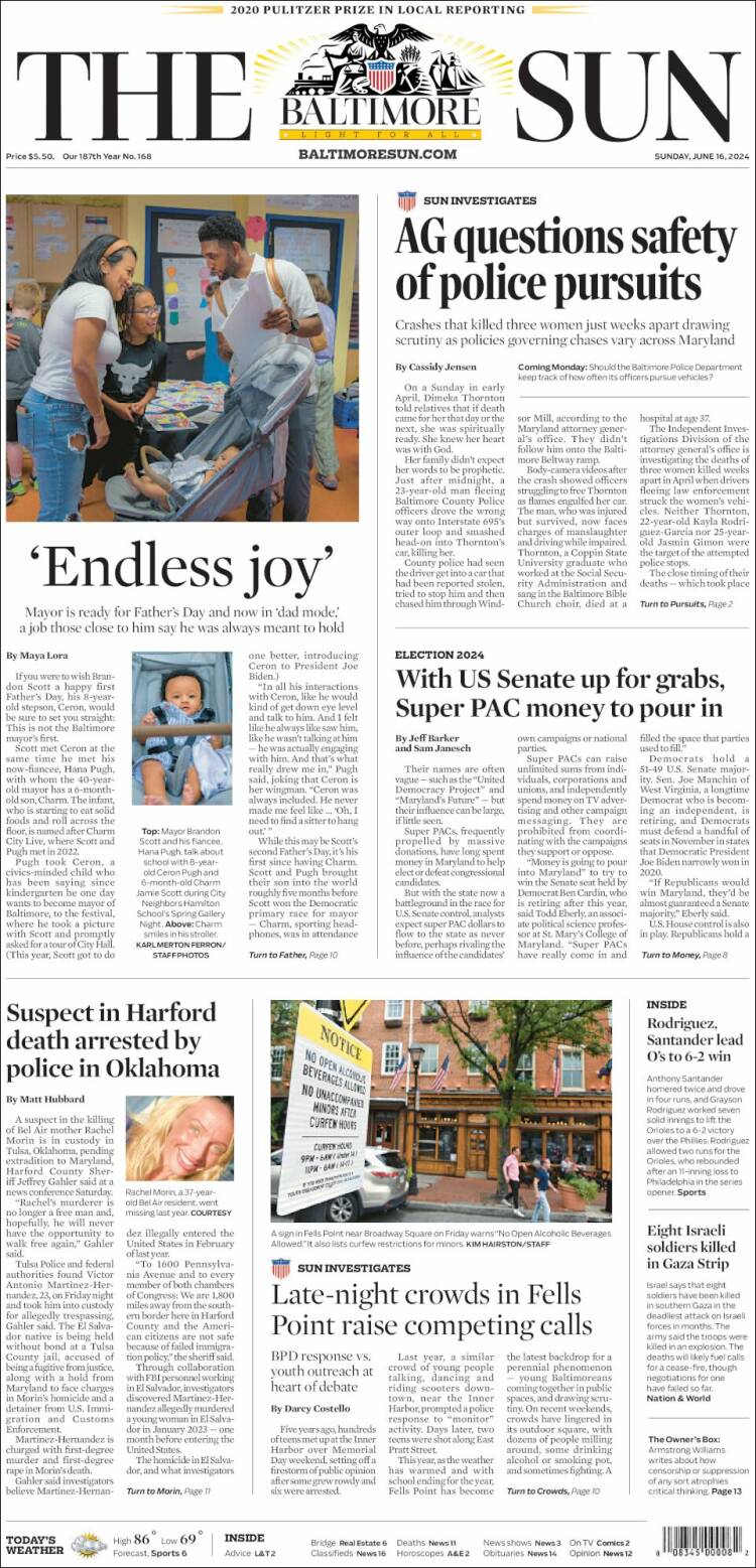 Portada de The Baltimore Sun (USA)