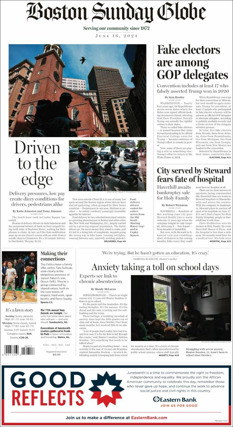 Portada de Boston Globe (USA)