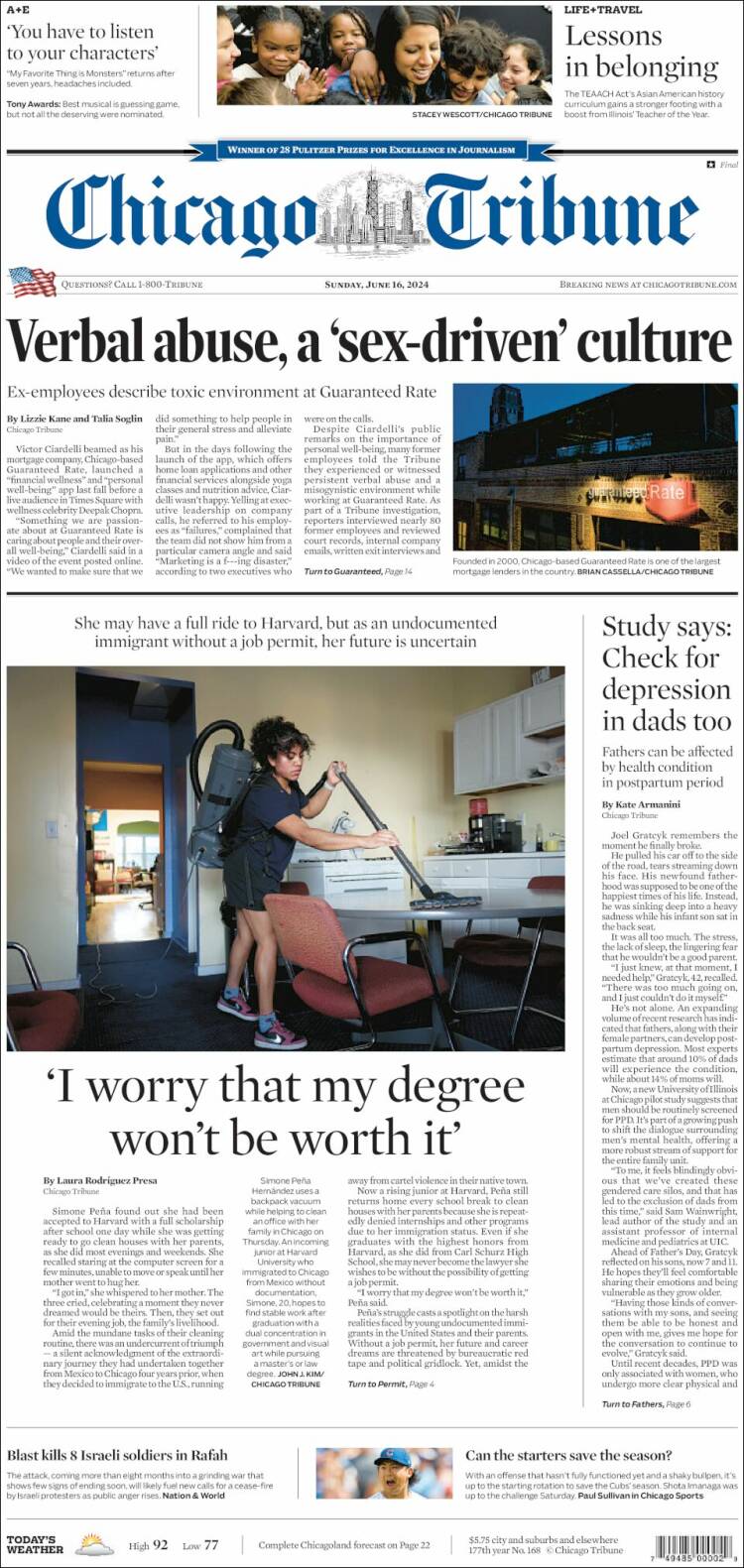 Portada de Chicago Tribune (USA)