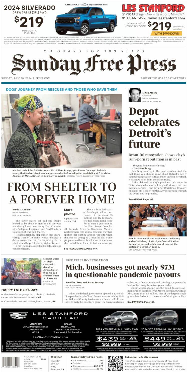 Portada de Detroit Free Press (USA)