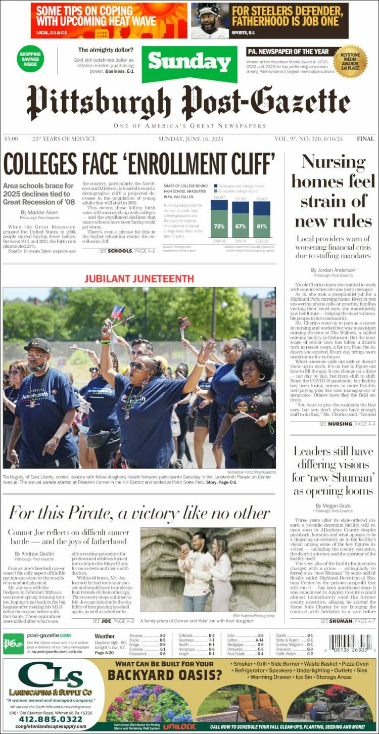 Portada de Pittsburgh Post-Gazette (USA)