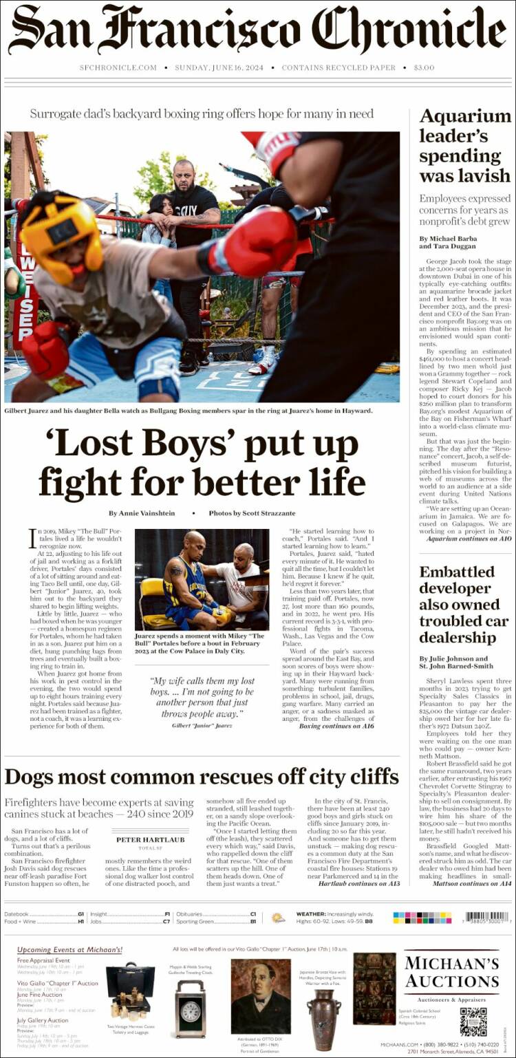 Portada de San Francisco Chronicle (USA)
