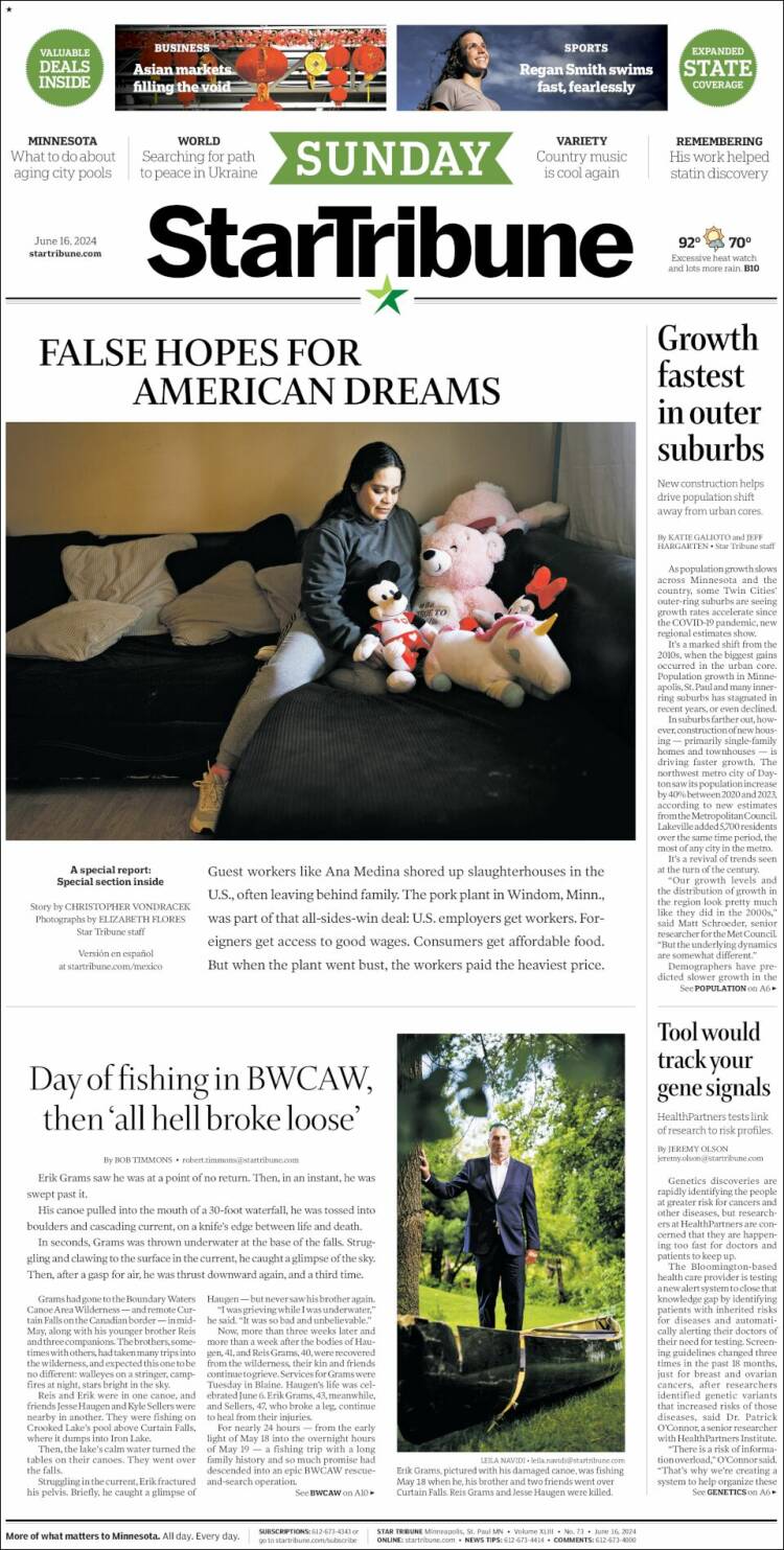 Portada de Star Tribune (USA)