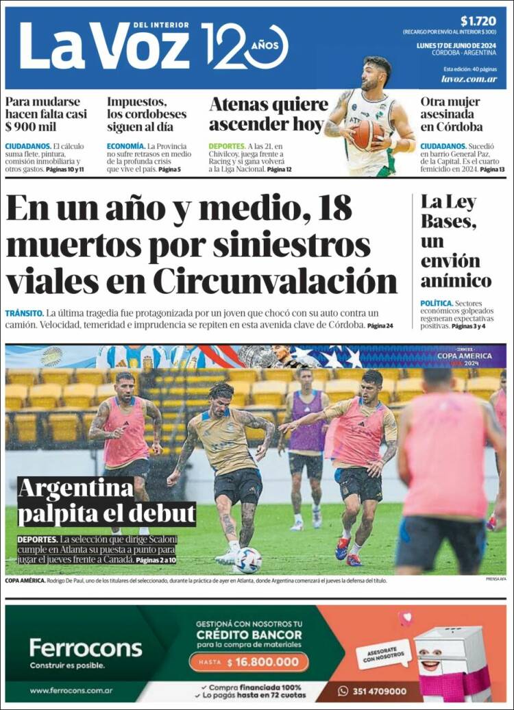 Portada de La Voz del Interior (Argentina)