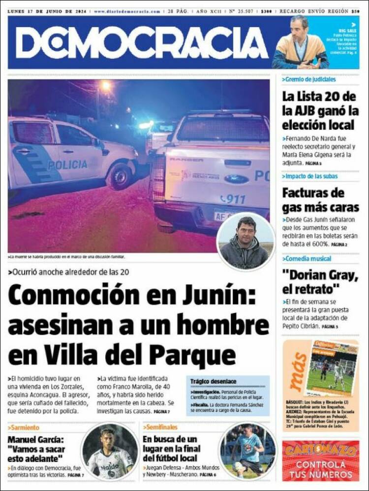 Portada de Diario Democracia (Argentina)