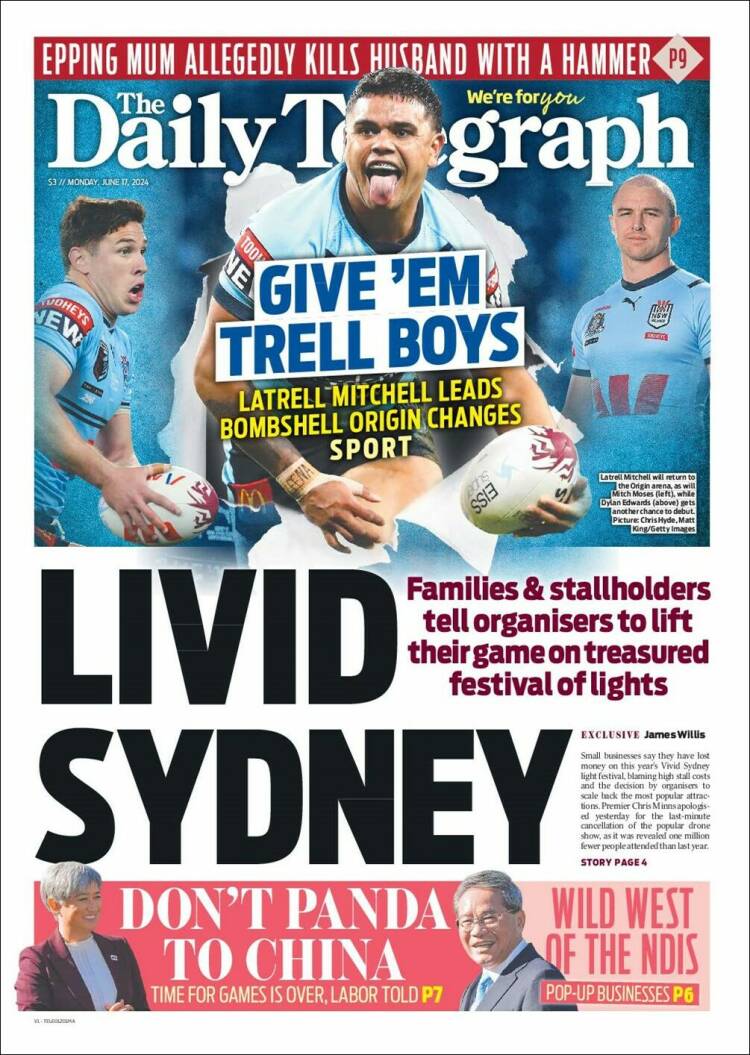 Portada de The Daily Telegraph (Australia)