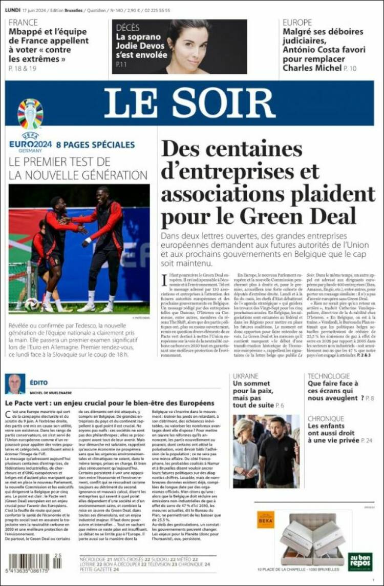 Portada de Le Soir (B&eacute;lgica)