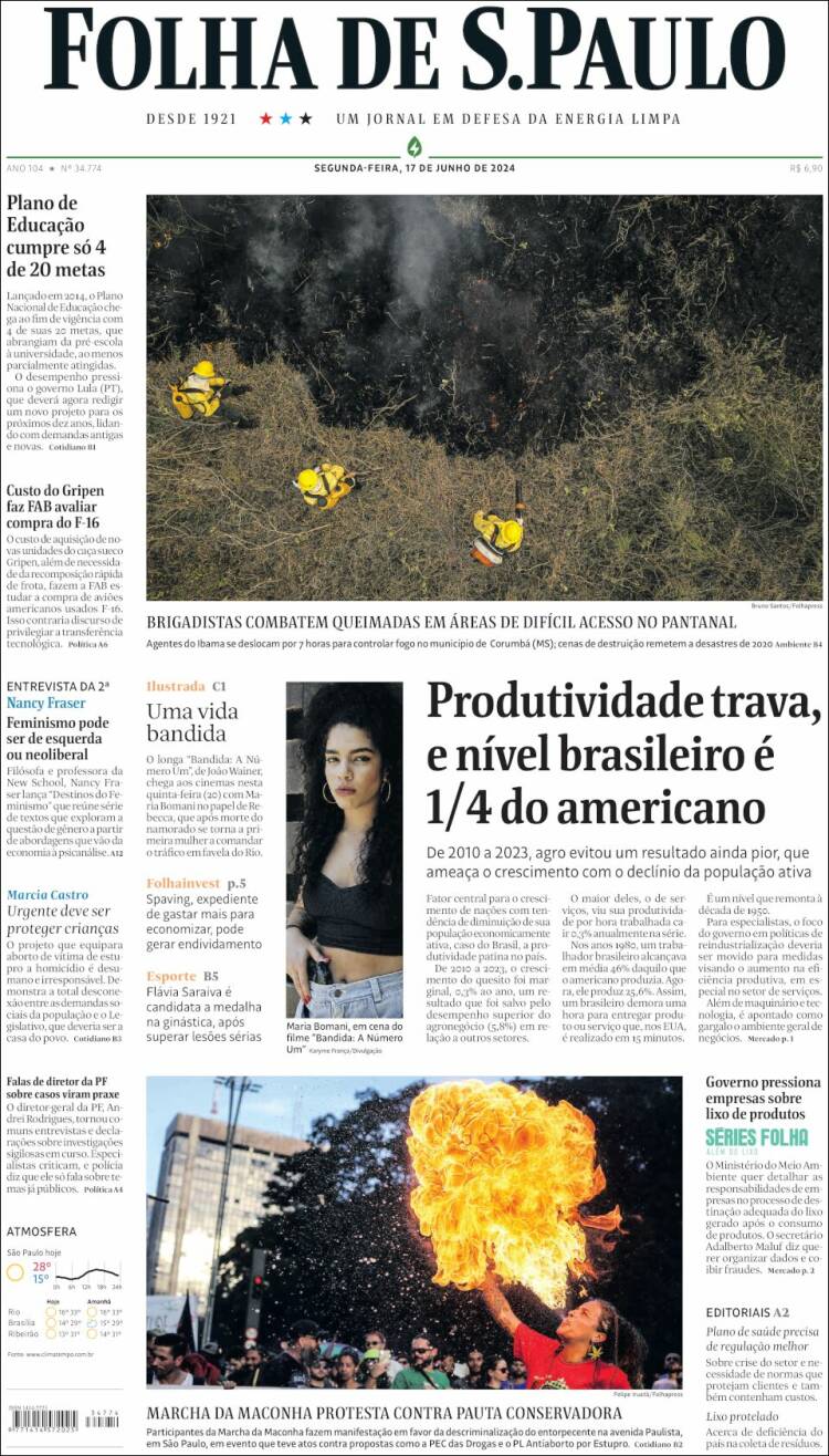 Portada de Folha de São Paulo (Brasil)