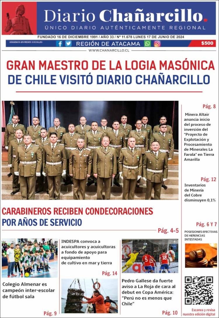 Portada de Diario Chañarcillo (Chile)